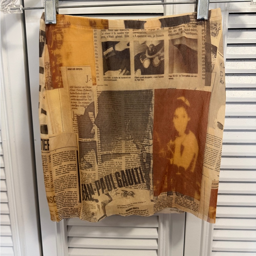 Jean Paul Gaultier Mini Skirt in Tan and Brown Newspaper Print